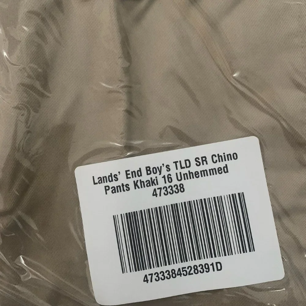 NWT LANDS' END BOY'S TAILORED STAIN RESISTANT CHINO PANTS KHAKI 16 UNHEMMED